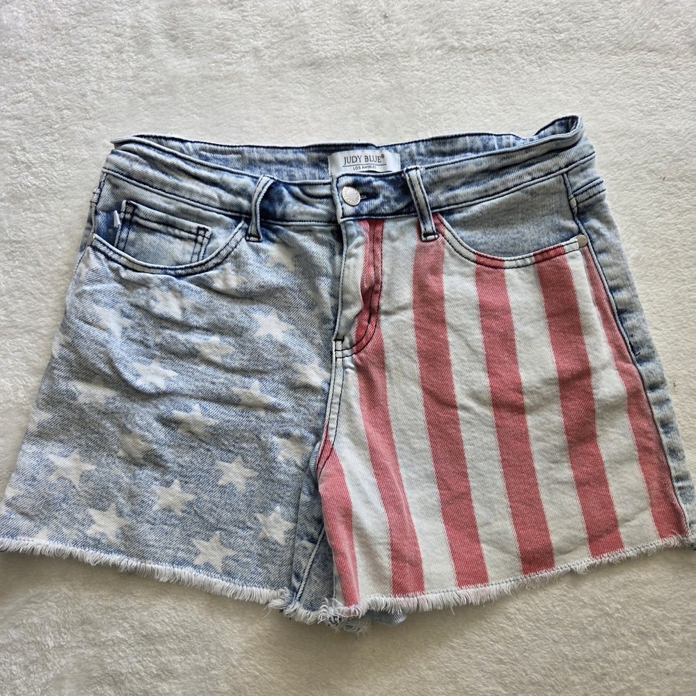 Judy Blue USA Flag Star Striped Denim Shorts Womens Large